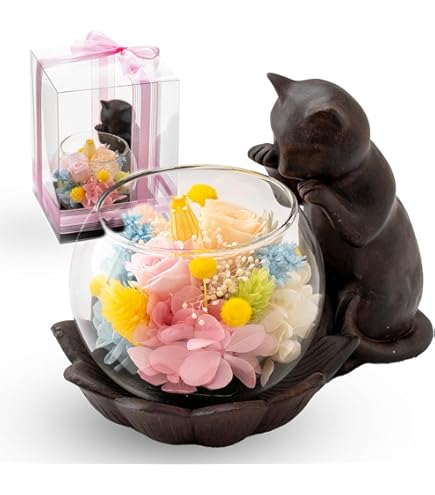 Amazon｜プリザーブドフラワー Ruplan（ルプラン）ガラスドーム 黒猫